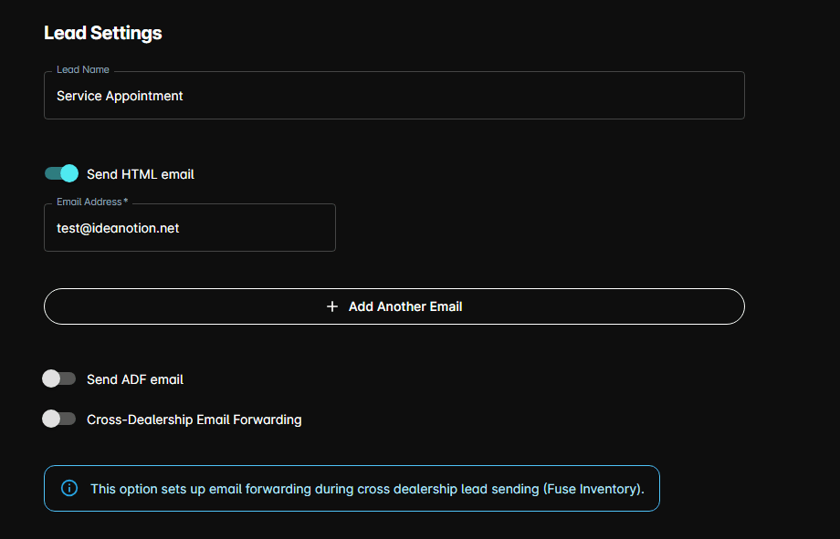 The Lead Settings section of an agent