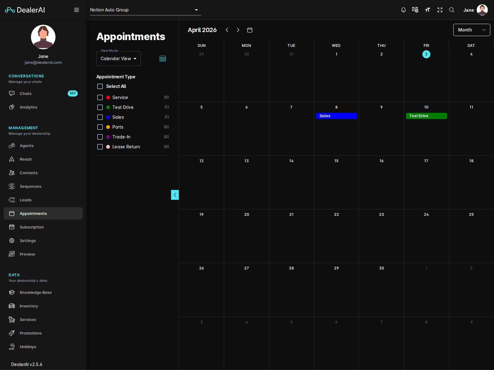Appointments calendar view