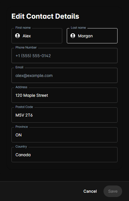 The Edit Contact Details panel