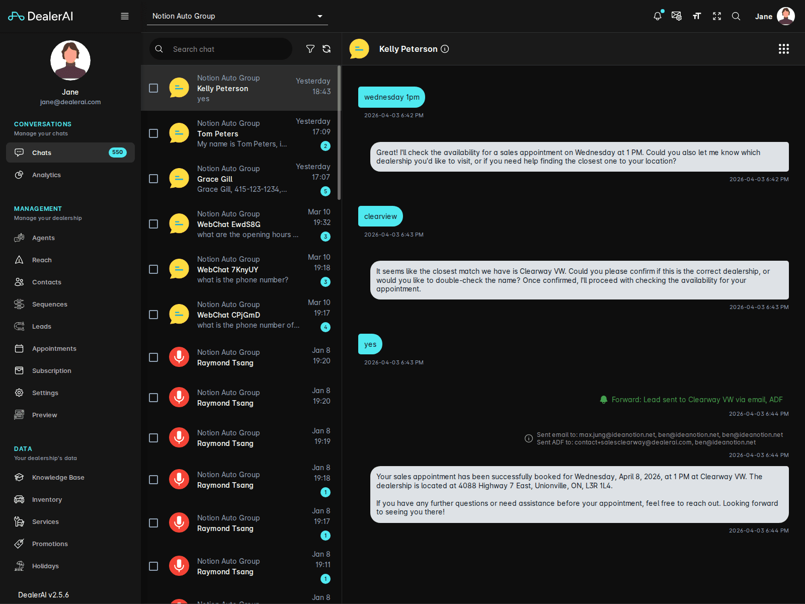 Conversation detail view