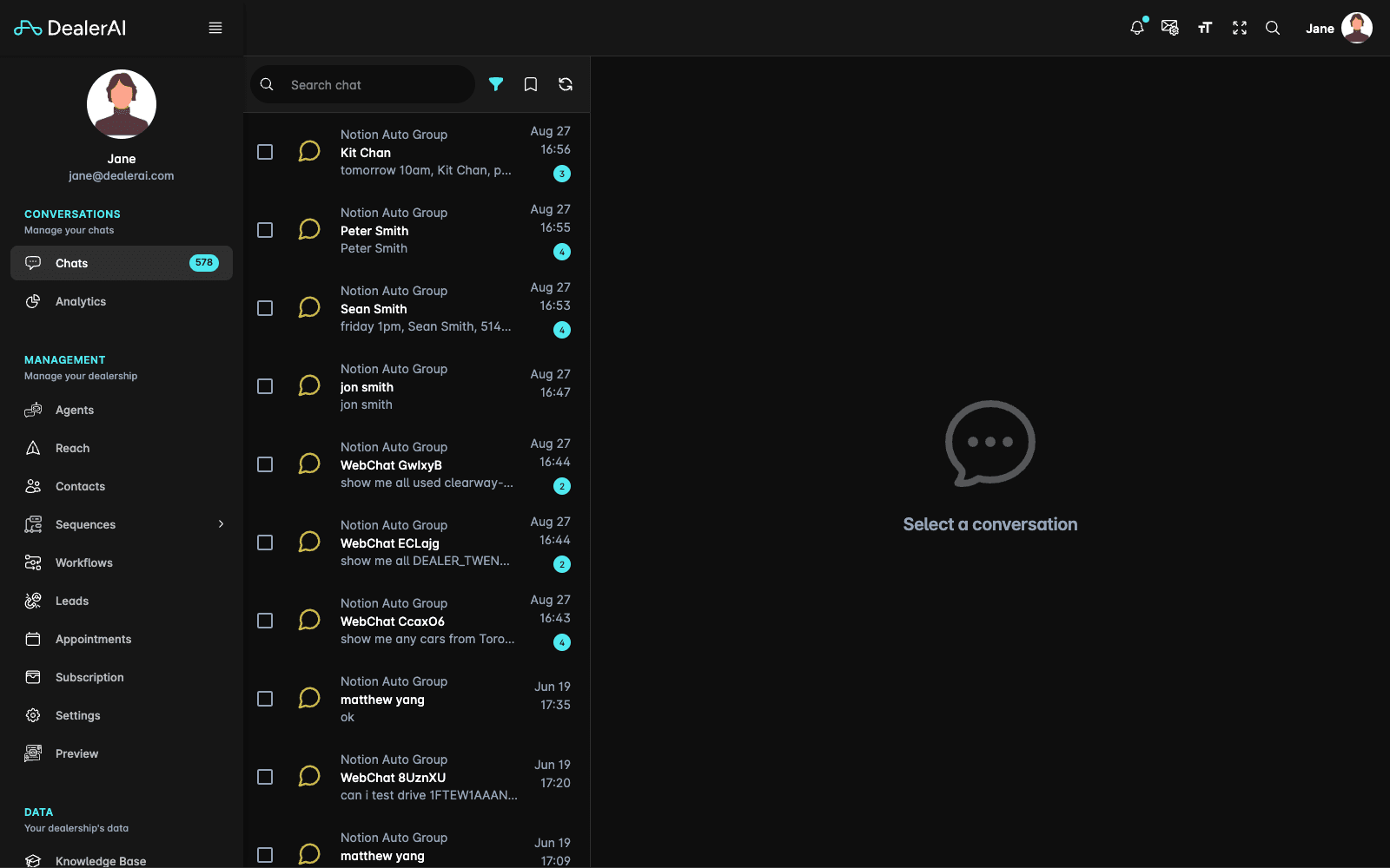 Conversations list
