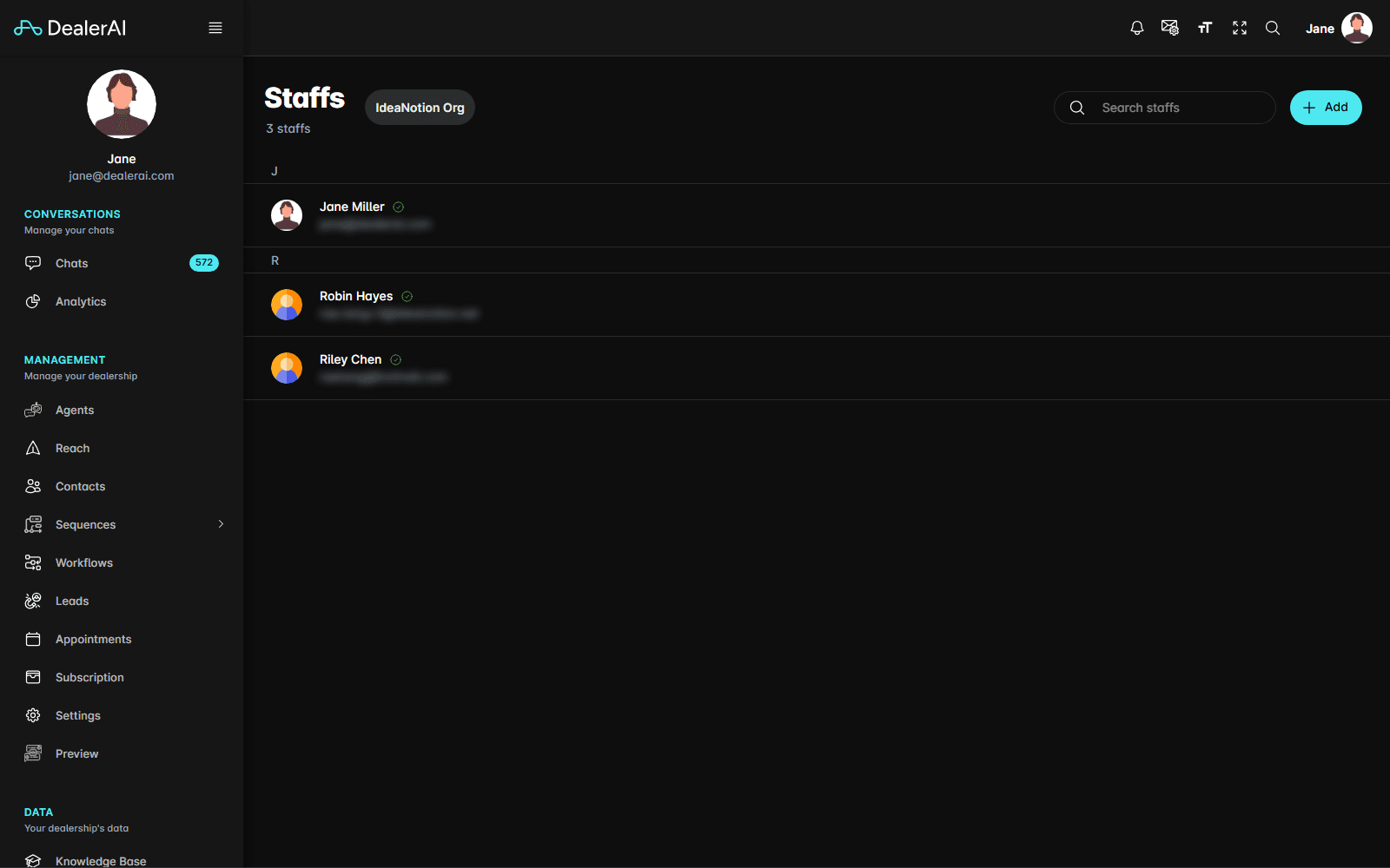 Organizations Staffs list