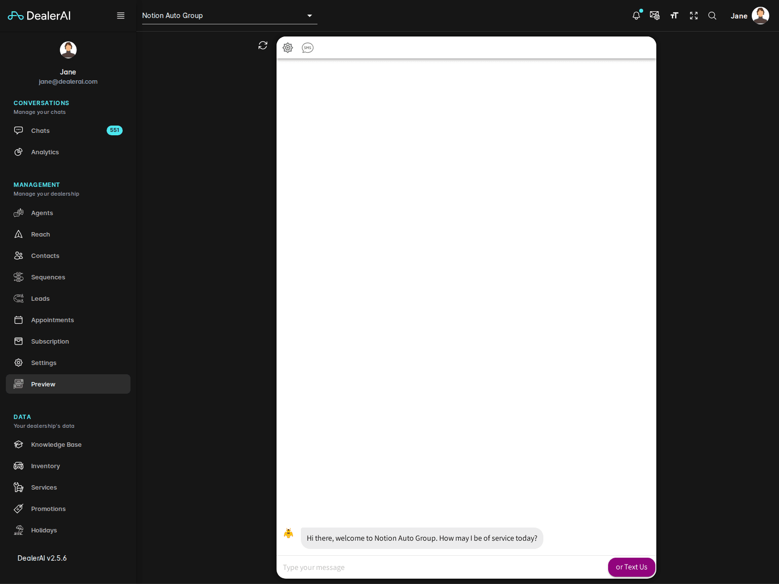 Preview webchat test environment