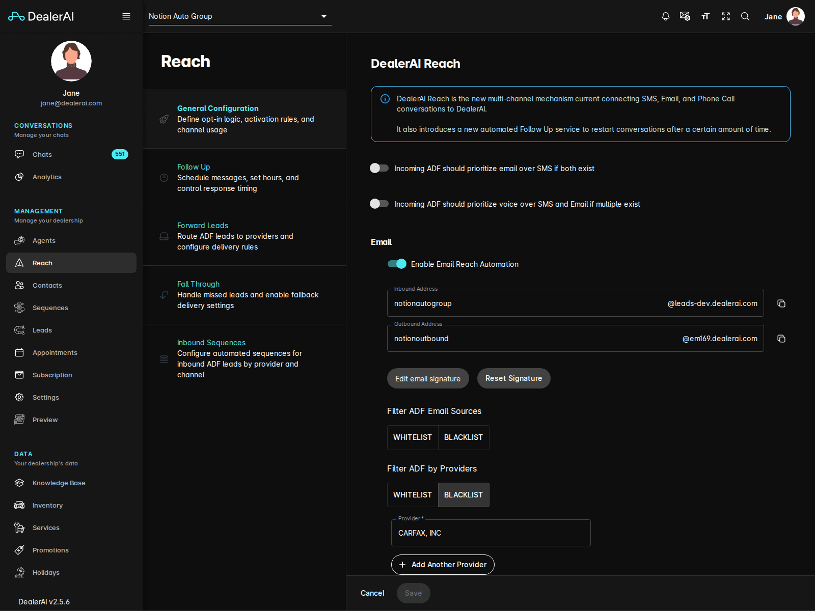 Reach general configuration