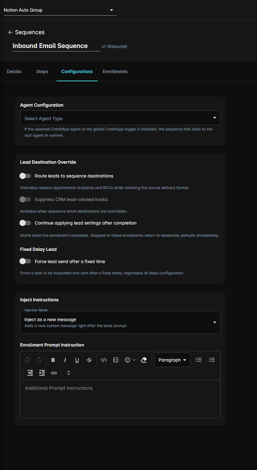 The Configurations tab