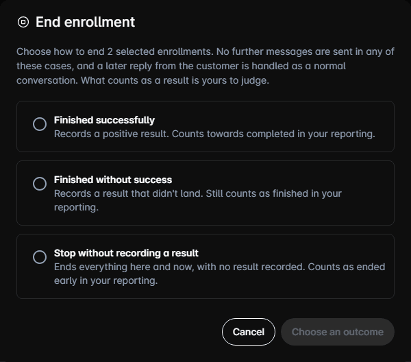 The End enrollment dialog