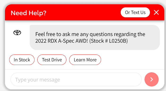 DealerAI webchat welcome window