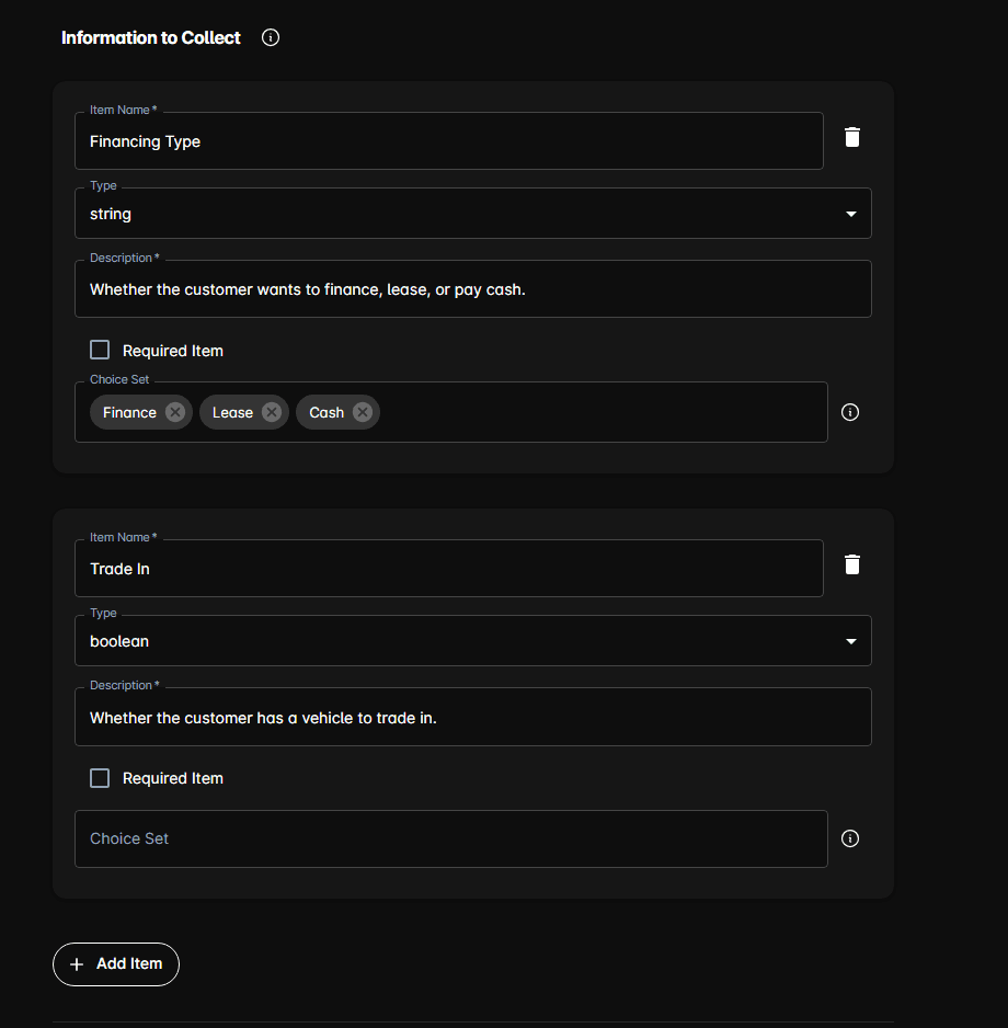 The Information to Collect section with two items filled in