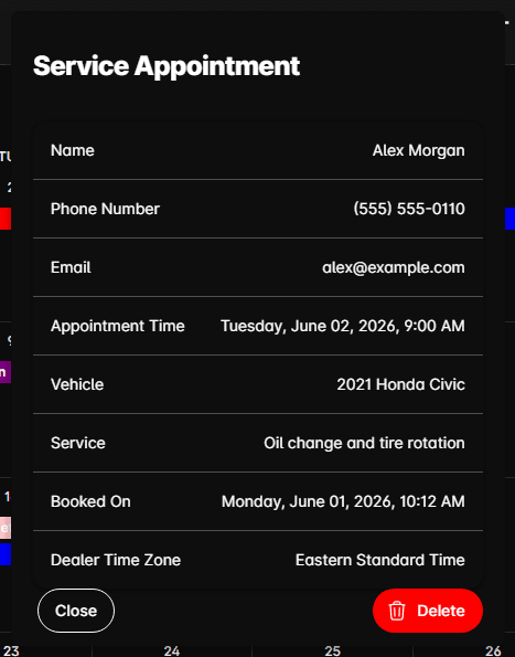 An appointment opened from the calendar
