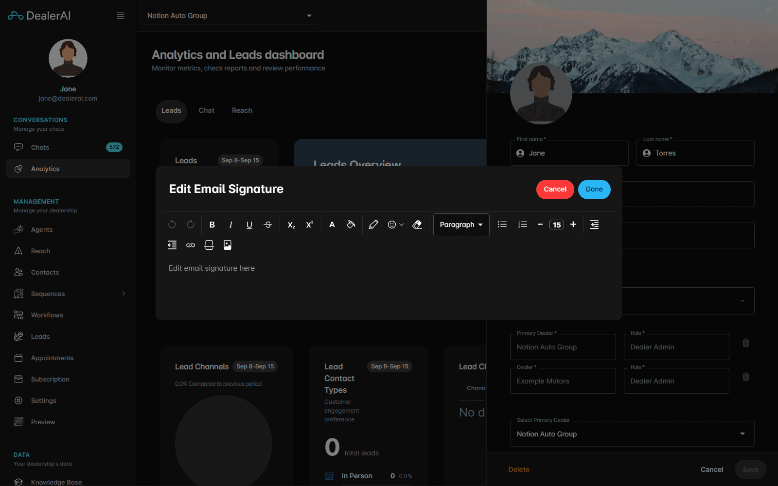 Editing an email signature